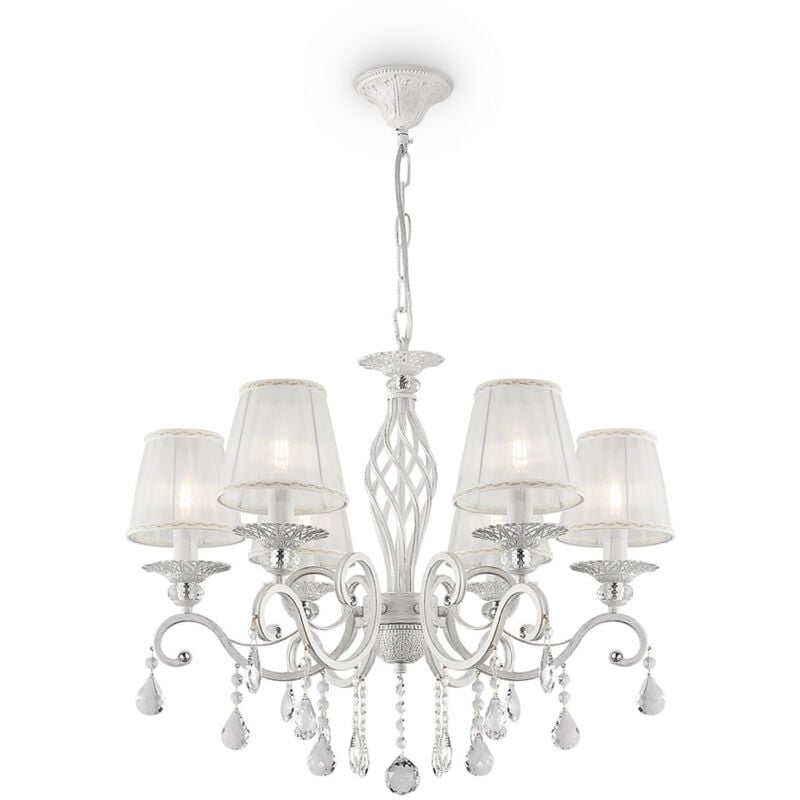 foto del prodotto lampadario shabby chic grace metallo bianco 6 luci diffusori pvc bianco