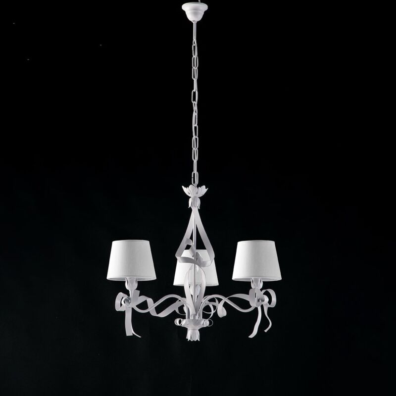 foto del prodotto lampadario shabby chic lucy bianco 3 luci paralumi bianchi