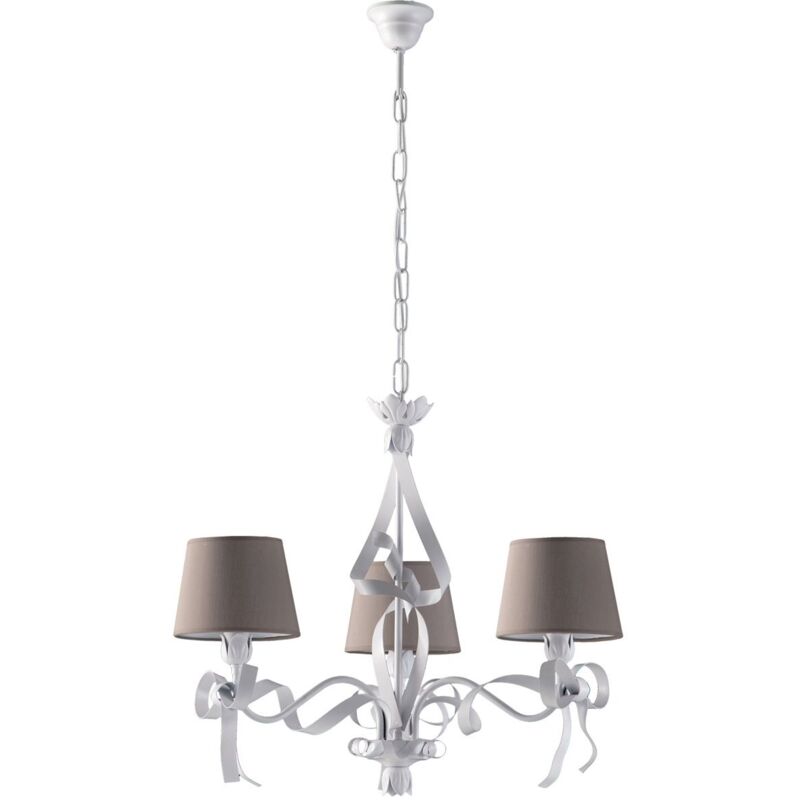 foto del prodotto lampadario shabby chic lucy bianco 3 luci paralumi tortora