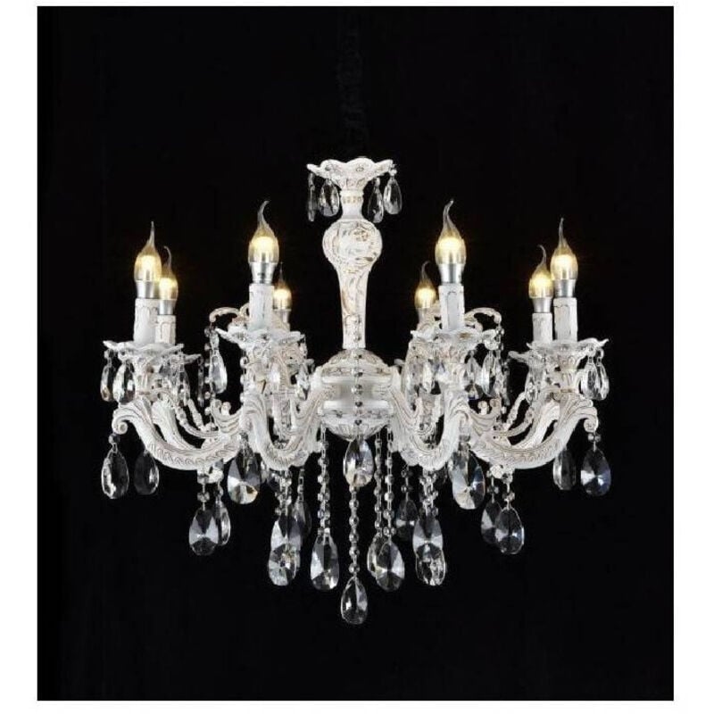 foto del prodotto lampadario soffitto classico 8 bracci attacco e14 vetro effetto cristallo a01-8 - - trade shop traesio