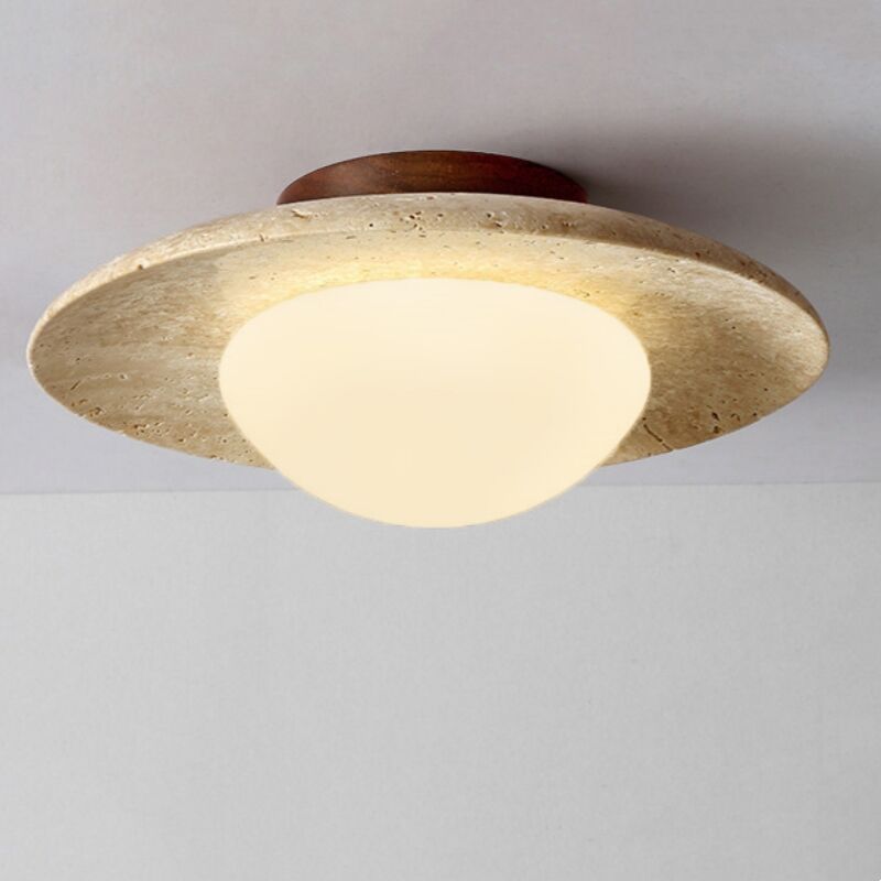 foto del prodotto lampadario soffitto vintage plafoniera art d eco 25cm illuminazione soffitto travertino giallo e legno e acrilica luce bianco caldo