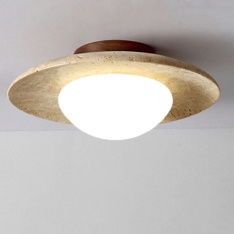foto del prodotto lampadario soffitto vintage plafoniera art d eco 25cm illuminazione soffitto travertino giallo e legno e acrilica luce bianco fredda