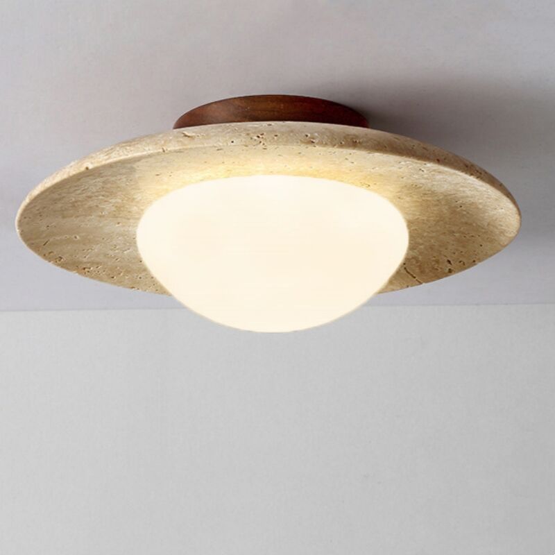foto del prodotto lampadario soffitto vintage plafoniera art d eco 25cm illuminazione soffitto travertino giallo e legno e acrilica luce neutra
