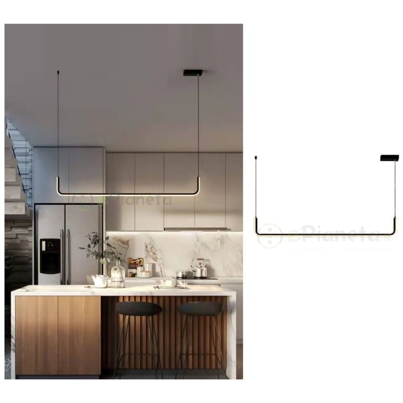 foto del prodotto lampadario sospensione 21w lineare orizzontale design minimal moderno nero luce led bianco calda