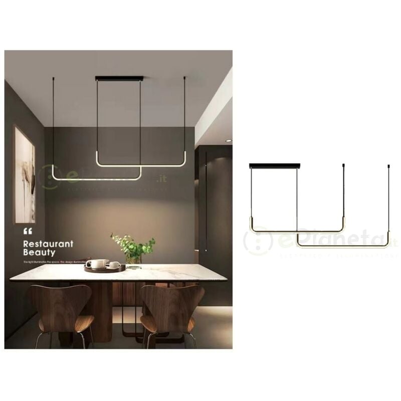 foto del prodotto lampadario sospensione 42w lineare orizzontale design minimal moderno nero luce led bianco calda