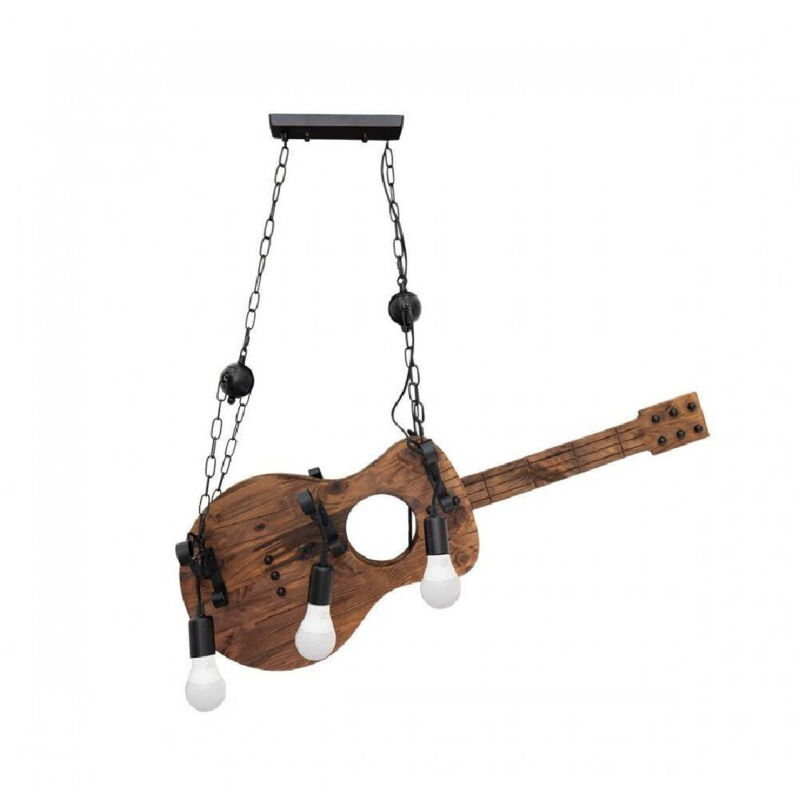 foto del prodotto lampadario sospensione design guitar in legno forma chitarra 6 attacchi e27 a53 - - trade shop traesio