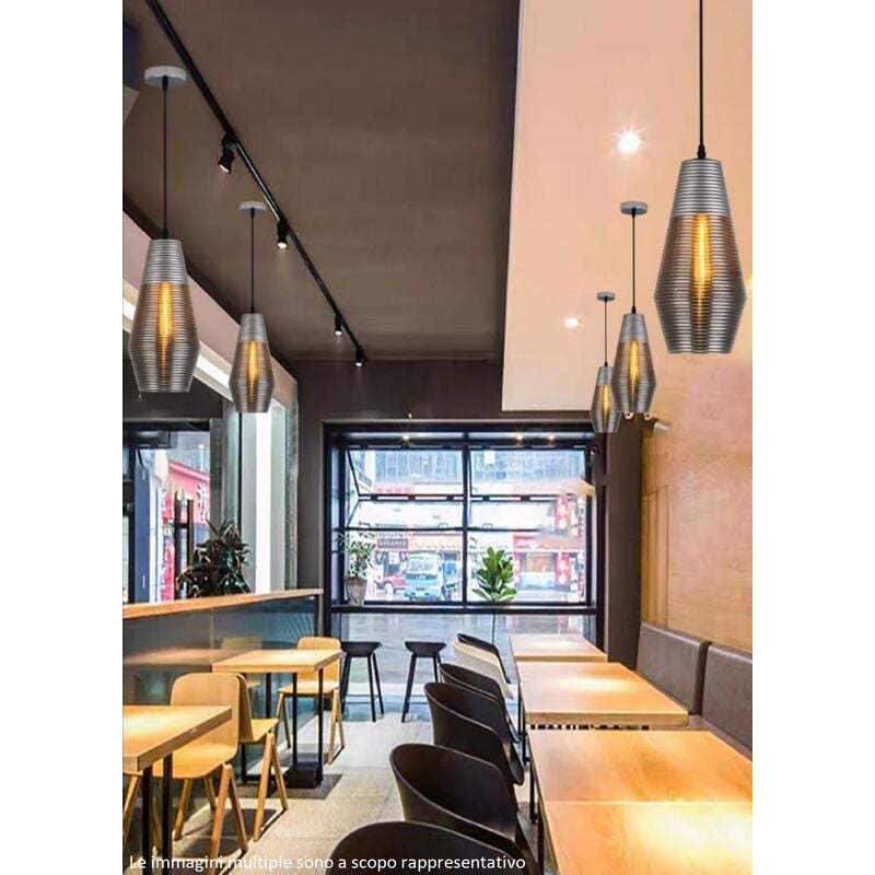foto del prodotto lampadario sospensione e27 portalampada moderno in vetro laccato argento minimal