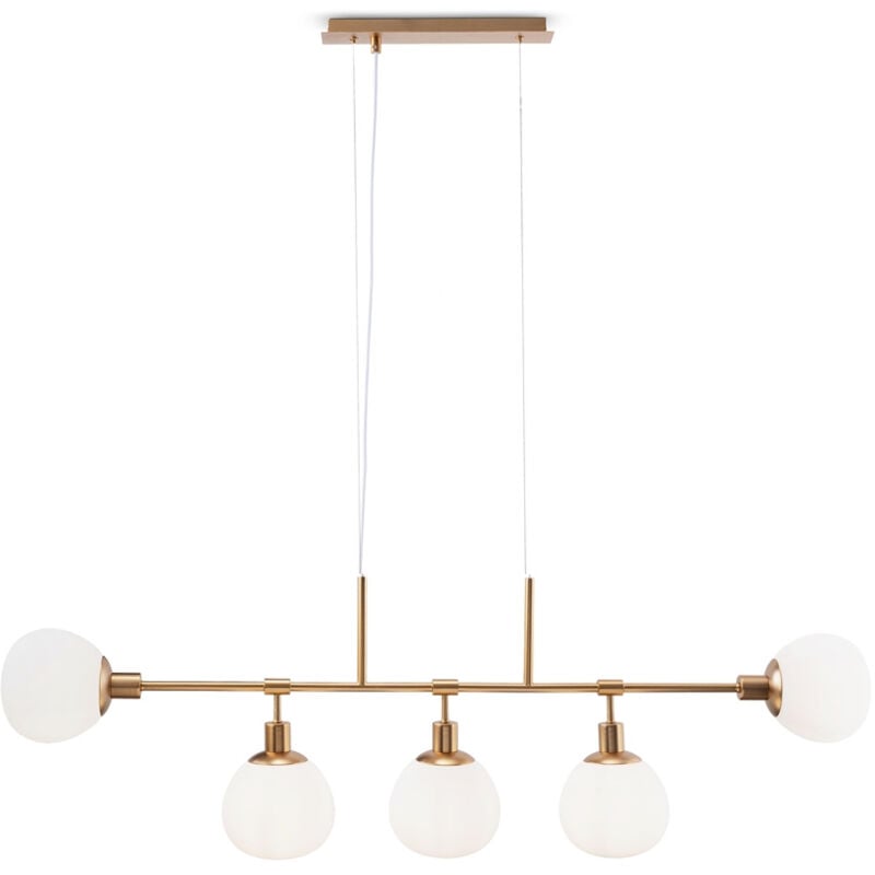 foto del prodotto lampadario sospensione erich metallo oro rosa 5 luci e diffusori bianchi