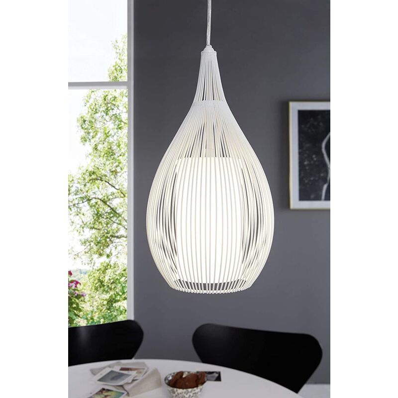 foto del prodotto lampadario sospensione goccia gabbia metallo e27 pendente a filamenti retr nero bianco bianco
