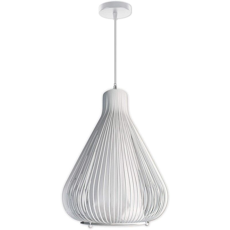foto del prodotto lampadario sospensione goccia gabbia metallo e27 pendente moderno nero bianco bianco