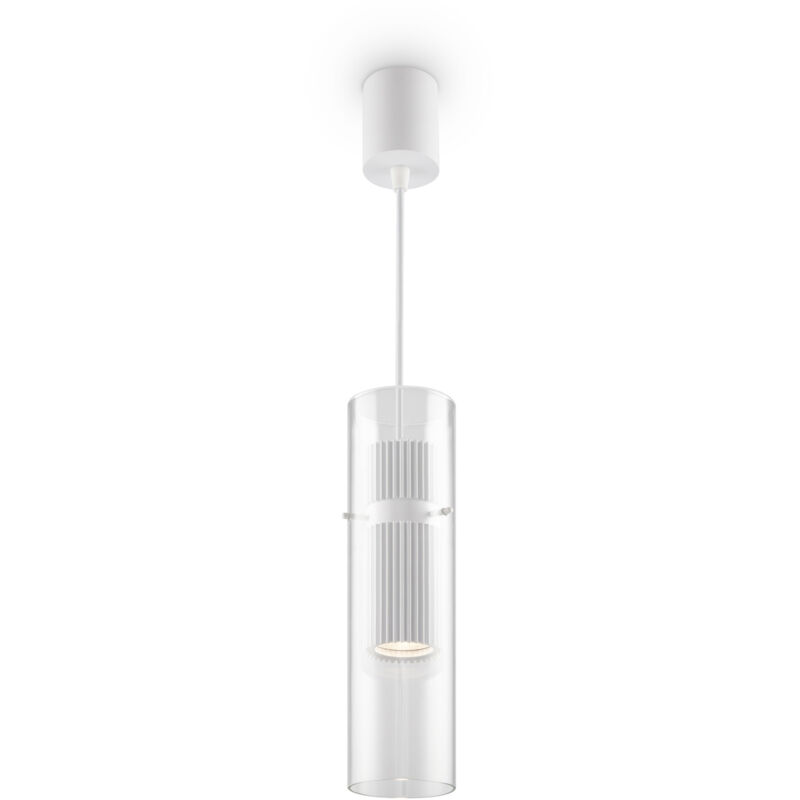 foto del prodotto lampadario sospensione moderno dynamics alluminio bianco vetro 1 luce gu10 50w