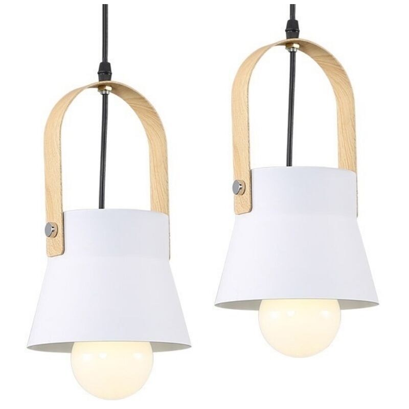 foto del prodotto lampadario sospensione moderno illuminazione sospensione metallo e legno lampada da soffitto bianco 2 pezzi