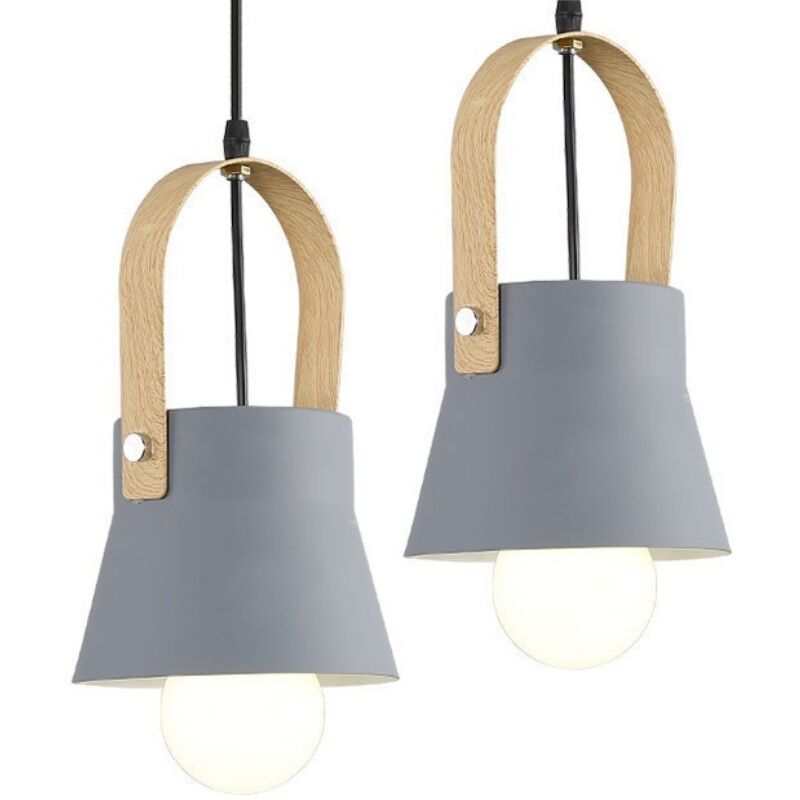 foto del prodotto lampadario sospensione moderno illuminazione sospensione metallo e legno lampada da soffitto grigio 2 pezzi