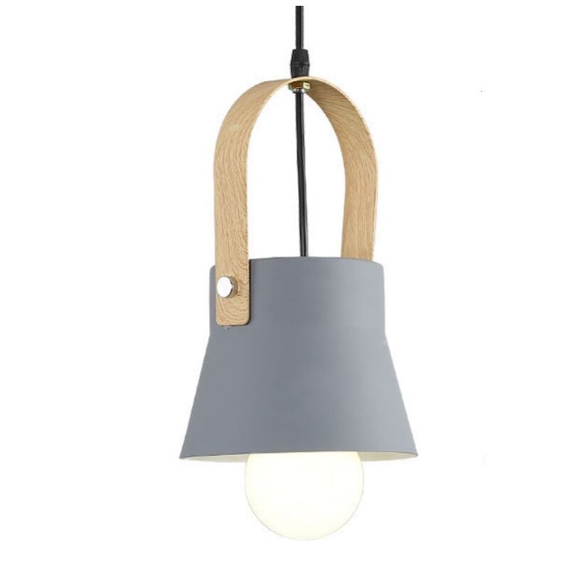 foto del prodotto lampadario sospensione moderno illuminazione sospensione metallo e legno lampada da soffitto grigio