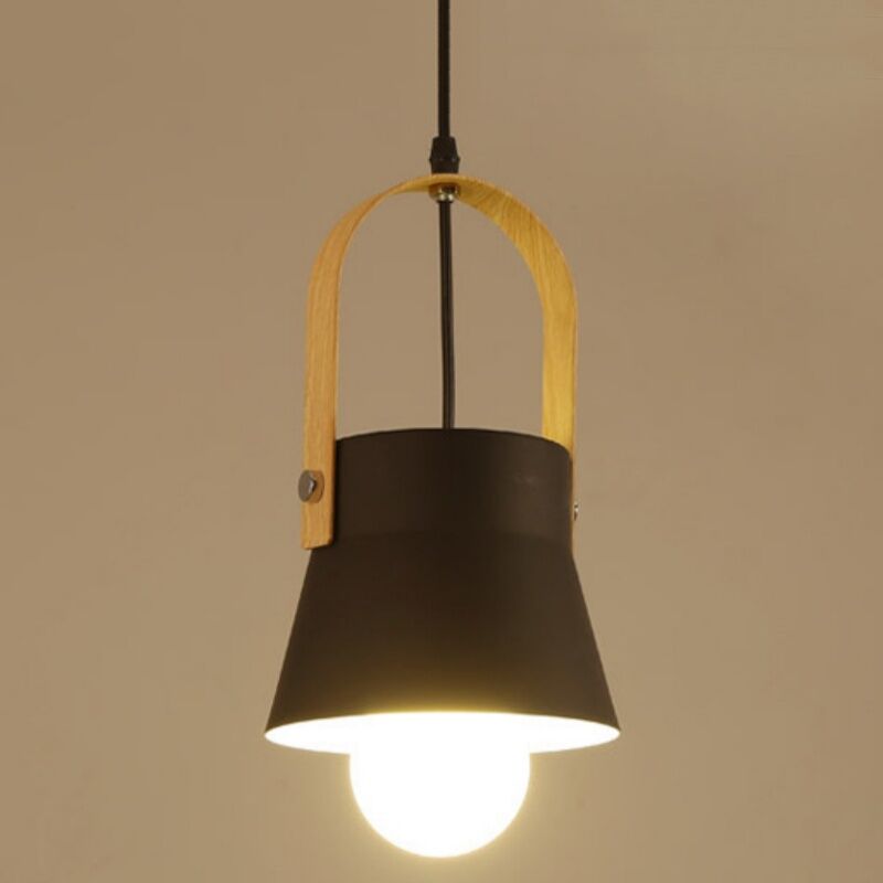 foto del prodotto lampadario sospensione moderno illuminazione sospensione metallo e legno lampada da soffitto nero