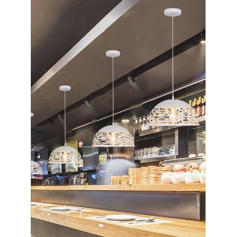 foto del prodotto lampadario sospeso a campana cupola luce led e27 in metallo nero bianco moderno bianco