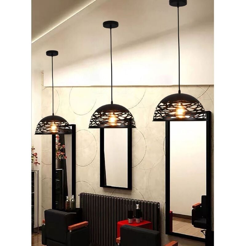 foto del prodotto lampadario sospeso a campana cupola luce led e27 in metallo nero bianco moderno nero