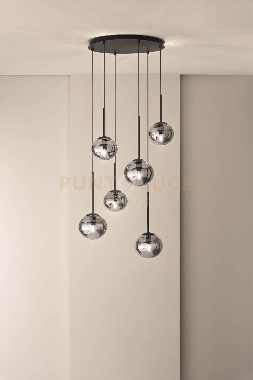 foto del prodotto lampadario sospeso a sei pendenti jewel nero so.jewel r 6nero