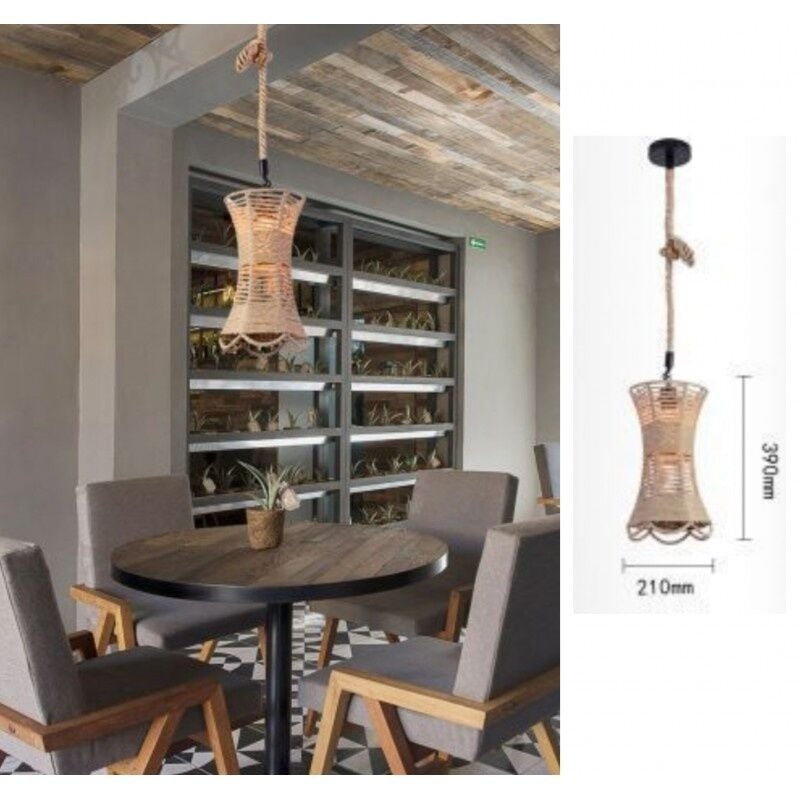 foto del prodotto lampadario sospeso con corda di canapa e27 portalampada attacco grande pendente da soffitto design vintage rustico