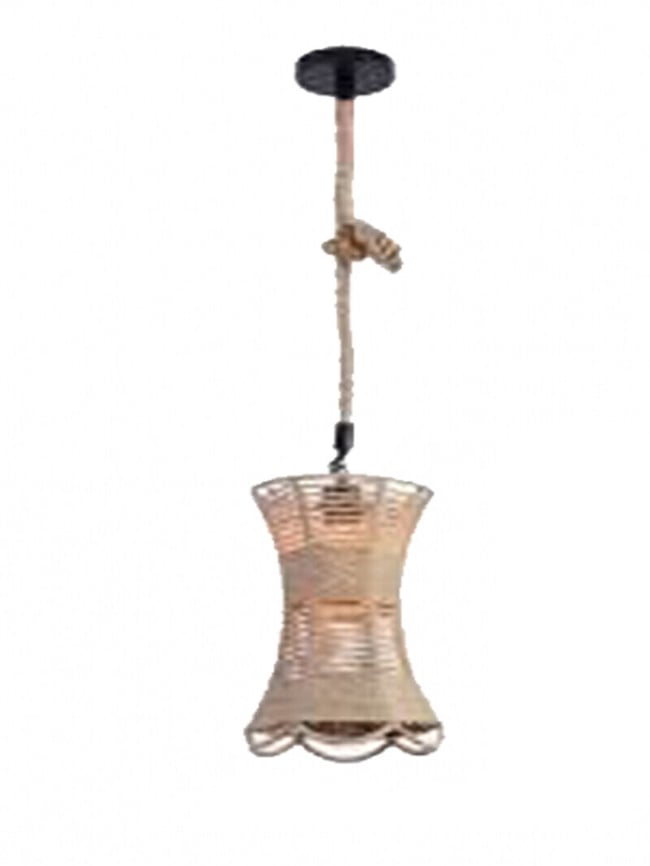 foto del prodotto lampadario sospeso con corda di canapa e27 portalampada cilindro design rustico
