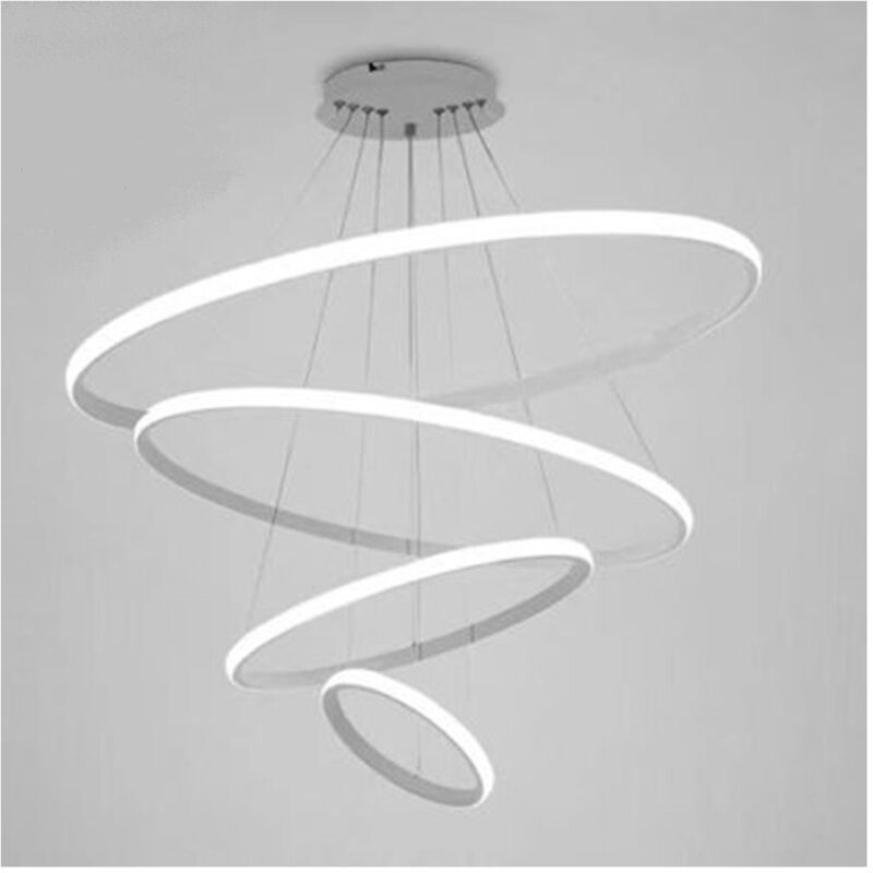 foto del prodotto lampadario sospeso led 120w 4 cerchi pendente rotondo anelli bianco luce 6500k 50316 trade shop traesio