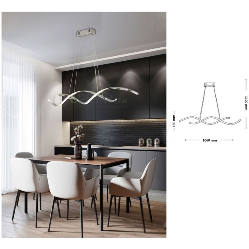 foto del prodotto lampadario sospeso led 28w spirale intrecciato design moderno argento orizzontale luce bianca per camera cucina soggiorno