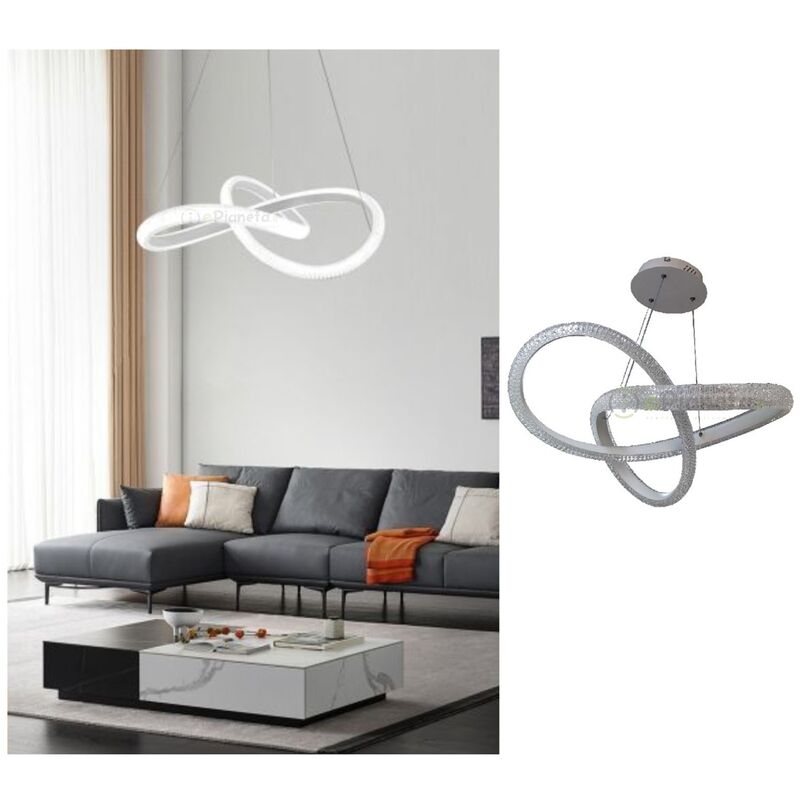 foto del prodotto lampadario sospeso led 40w intrecciato effetto cristallo argento design moderno luce bianca per soggiorno cucina camera