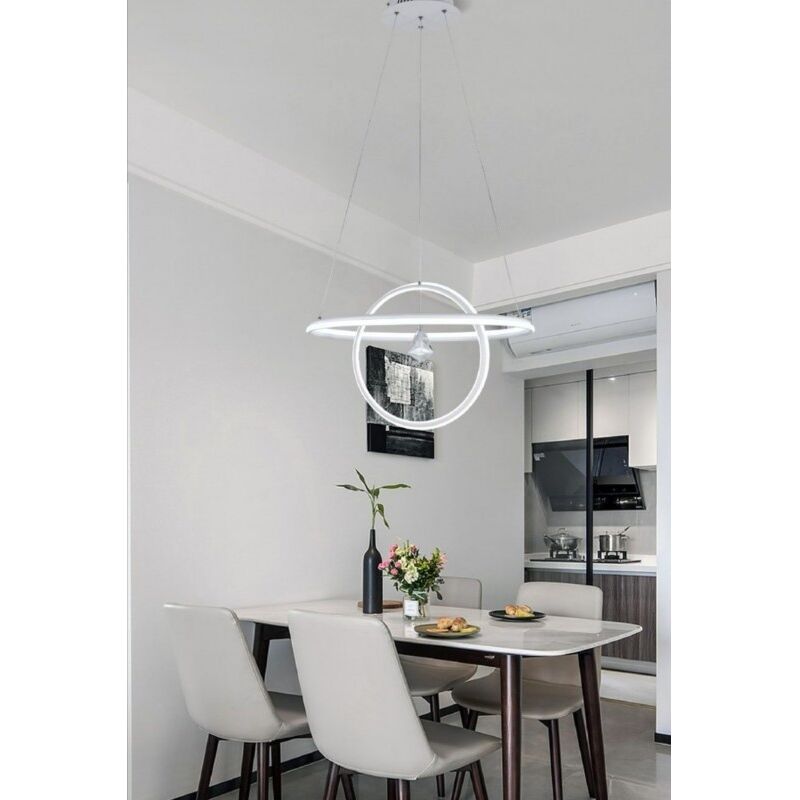 foto del prodotto lampadario sospeso led cerchi 70w bianco design moderno pendente circolare luce fredda naturale calda luce fredda