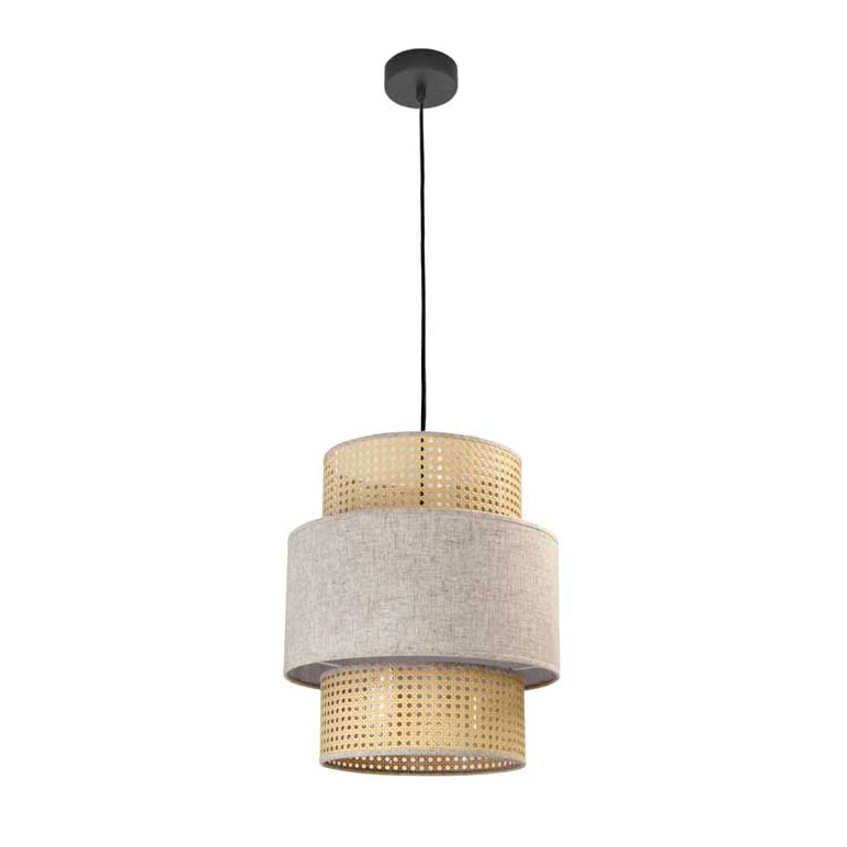 foto del prodotto lampadario stile industrial lino 40x44,5 cm con paralume crema e bianco