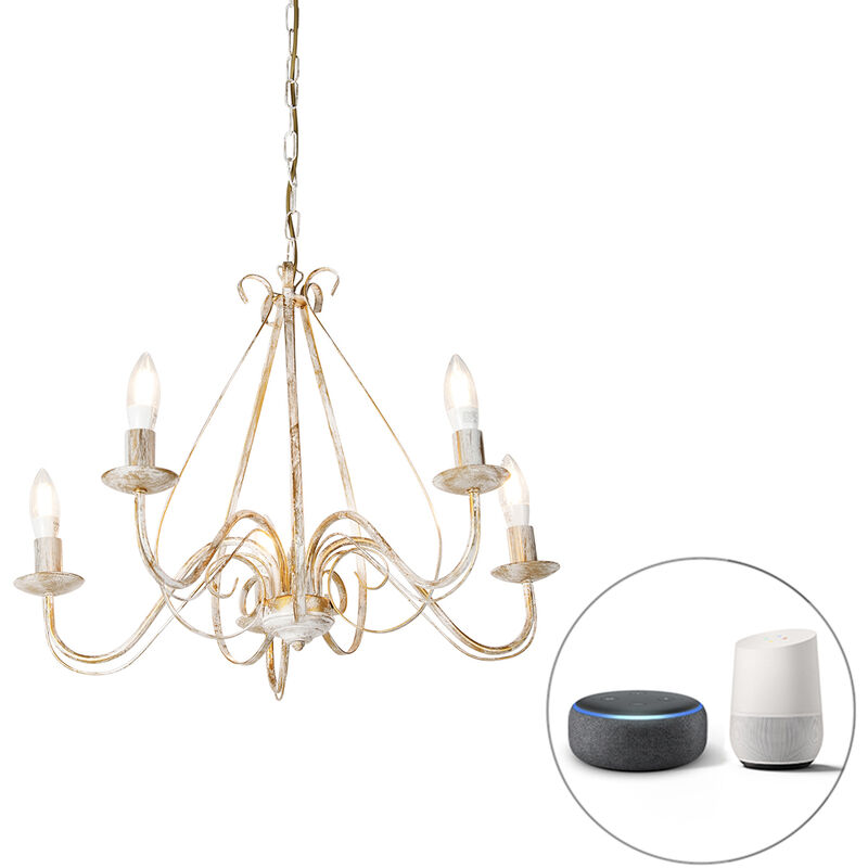 foto del prodotto lampadario stile italiano giuseppe rustico acciaio bianco crema tondo e14 max. 5 x 4.5 watt qazqa