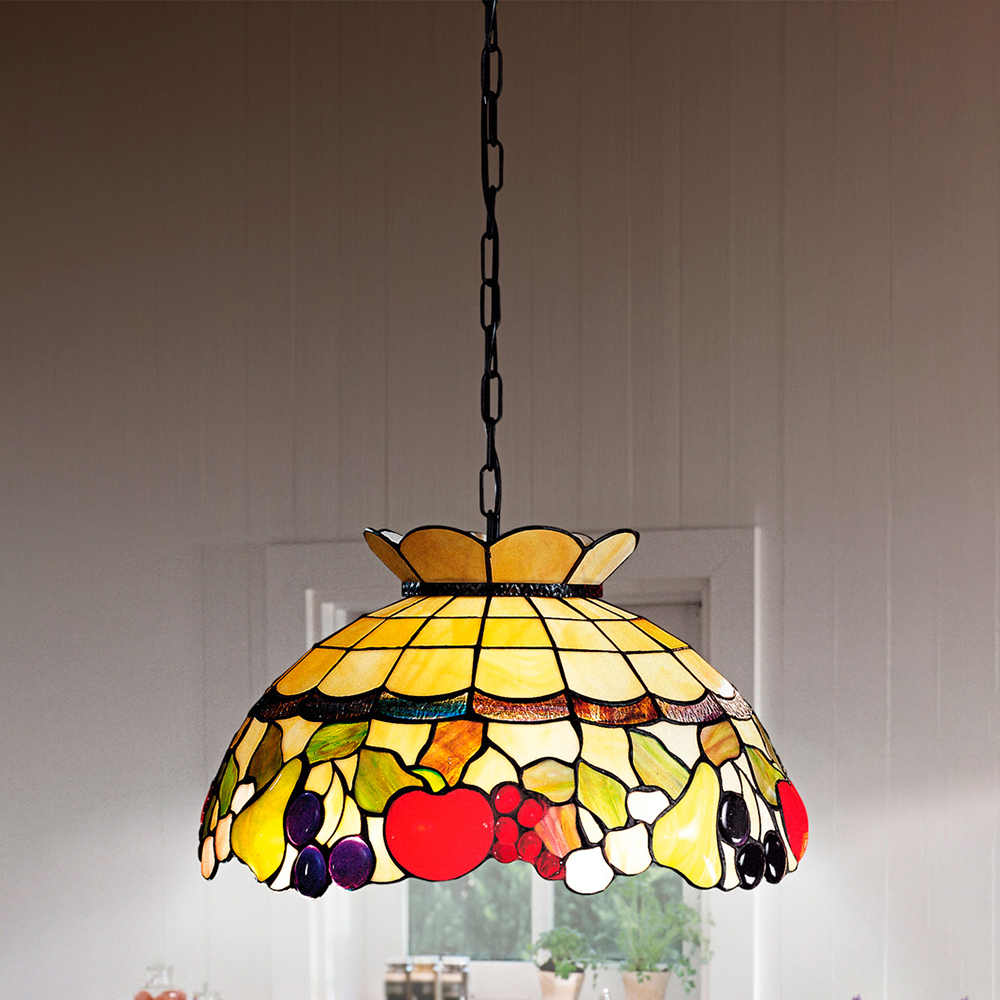 foto del prodotto lampadario stile tiffany vetro multicolor 3 luci e27