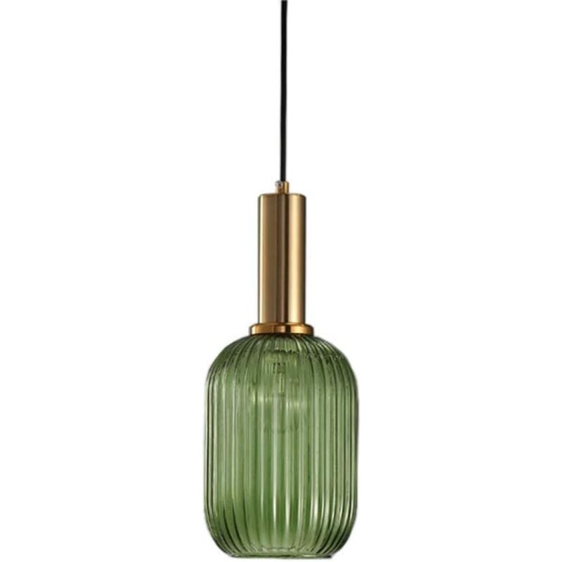 foto del prodotto lampadario vintage industriale in vetro costolato, plafoniera con lampadario con finitura in ottone lucido, lampada a sospensione per sala da pranzo