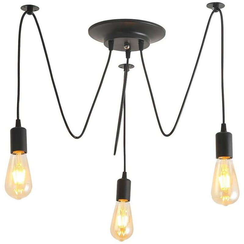 foto del prodotto lampadario vintage industriale lampada a sospensione creativo forma di ragno per salotto camera da letto soggiorno cucina nero 3 bracci