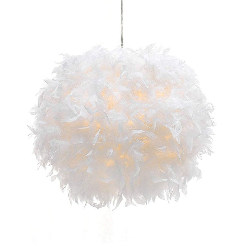 foto del prodotto lampade a sospensione con piume bianche lampada da soffitto con paralume rotondo creativo moderno