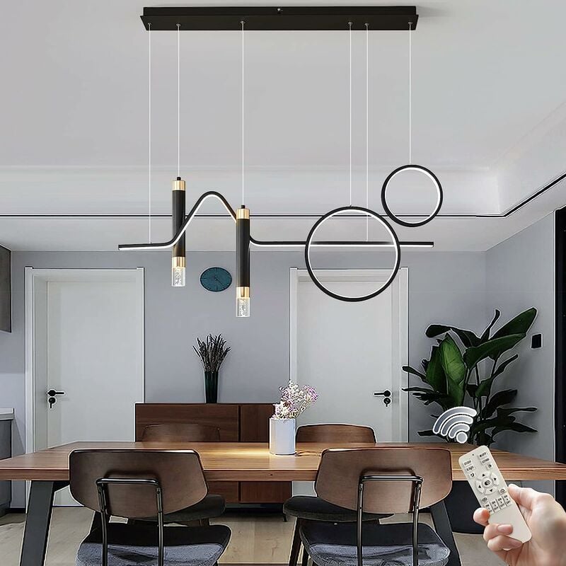 foto del prodotto lampade a sospensione moderne, lampadario dimmerabile con telecomando, lampada a sospensione per tavolo da pranzo, lampada a onda lineare per cucina