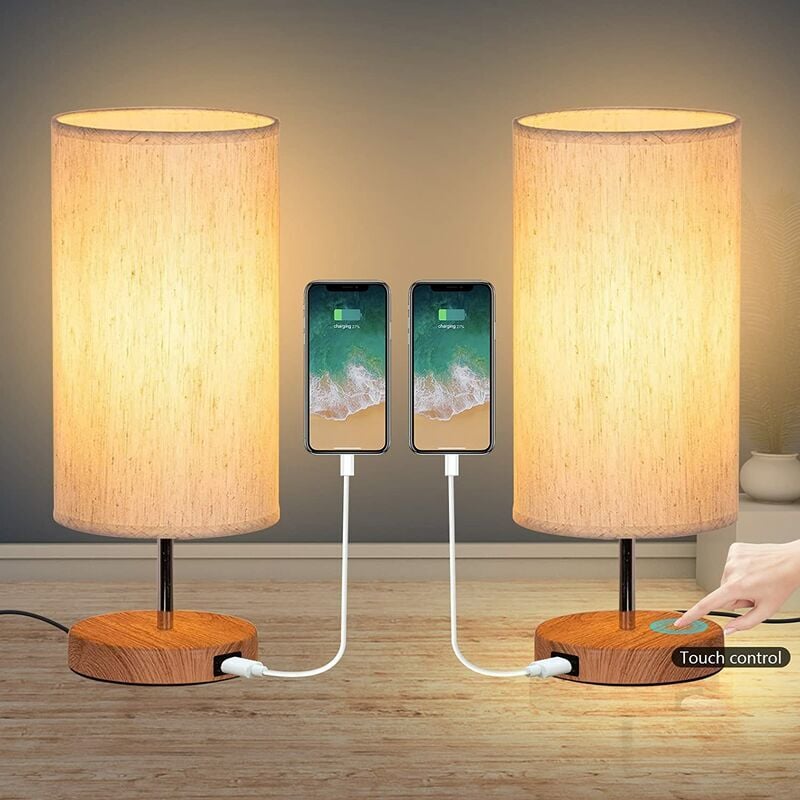 foto del prodotto lampade da comodino crediri, 2 confezioni con controllo touch, 3 temperature di colore e luminosit continua, porte di ricarica usb, lampadine per