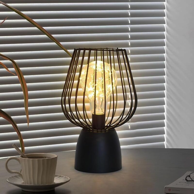 foto del prodotto lampade da comodino led senza fili, luce calda 3000k, design a gabbia vuota, portatile per camera senza batteria goeco