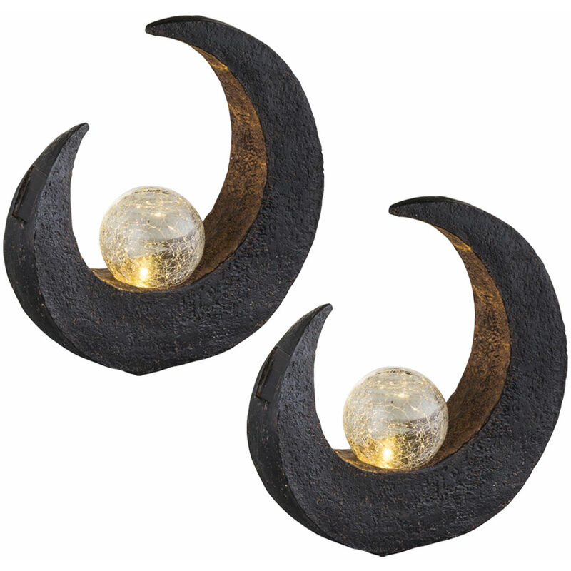 foto del prodotto lampade da esterno da giardino luna crescente luce solare decorativa led luce solare luna, mezzaluna palla nero marrone, led, h 30,5 cm, terrazza,