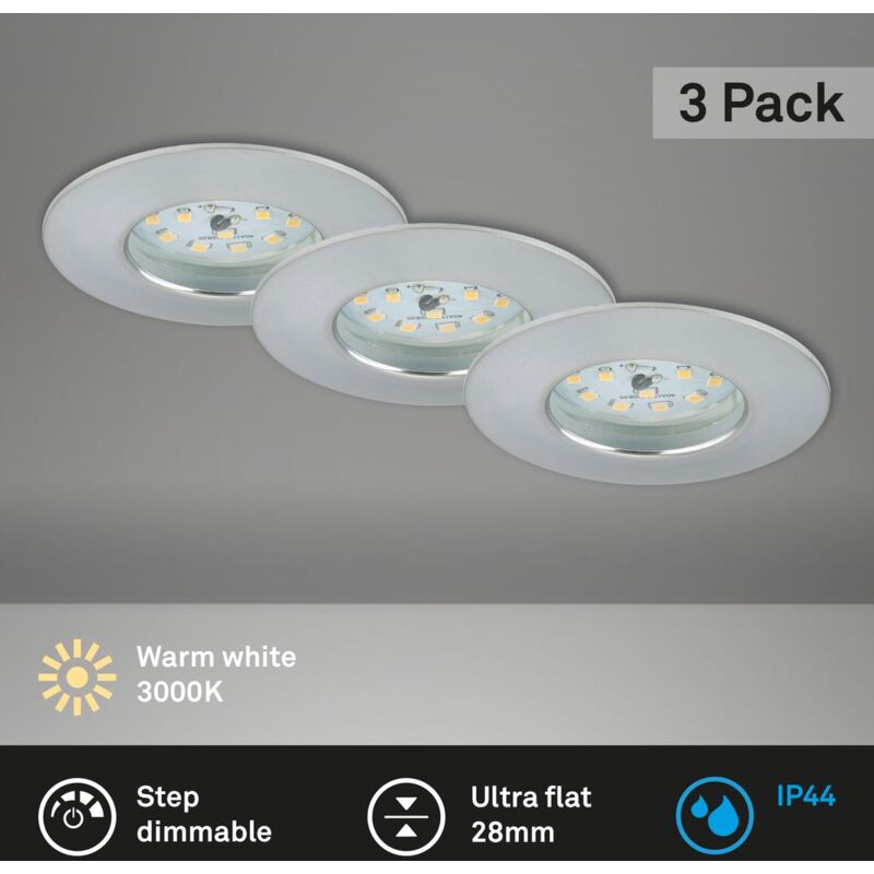 foto del prodotto lampade da incasso a led dimmerabili, set da 3 ip44 6,5 w alluminio plastica 7,5 cm briloner