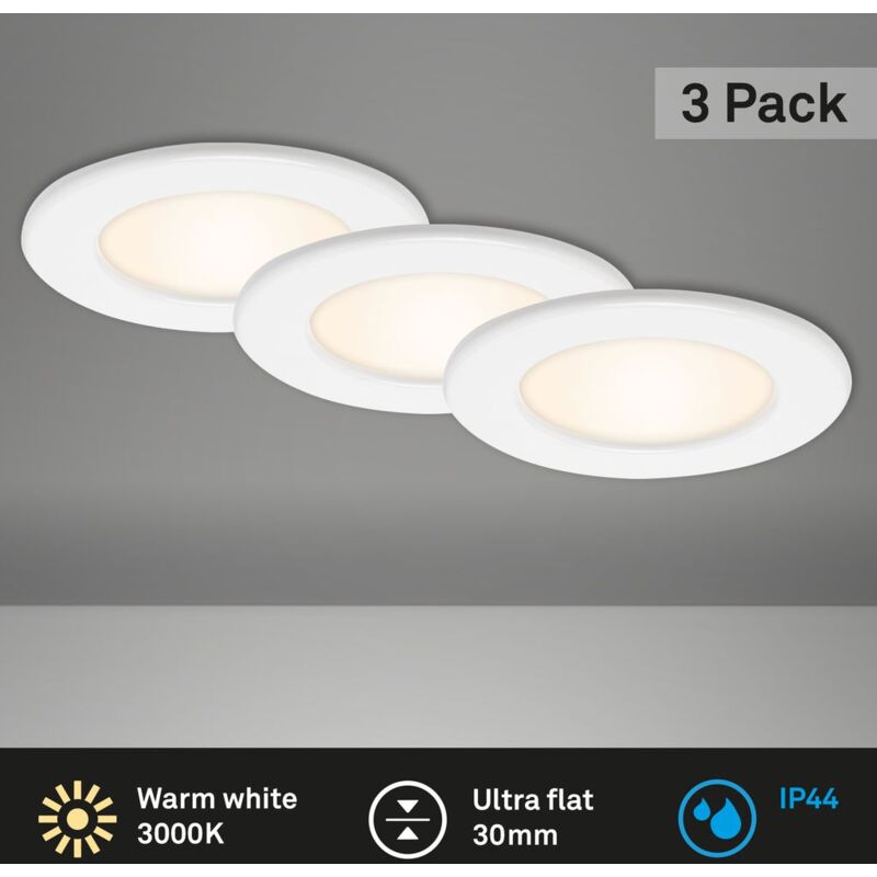 foto del prodotto lampade da incasso a led ultrapiatte, set da 3, 6 w, ip44, bianco, 11,5 cm, plastica briloner