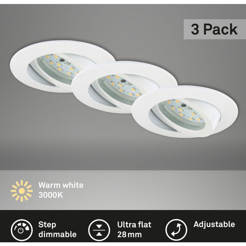 foto del prodotto lampade da incasso led orientabili set da 3 dimmerabili 6,5 w ip23 bianco 8,2cm briloner