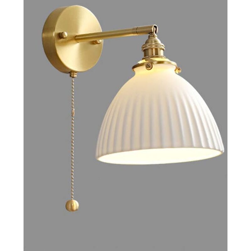 foto del prodotto lampade da parete in ceramica nordica, lampada da parete per interni in ottone, semplice lampada da comodino bianca per camera da letto, bagno,
