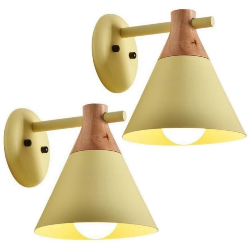 foto del prodotto lampade da parete moderna applique da parete legno metallo lampada a muro creativo 22cm giallo 2 pezzi