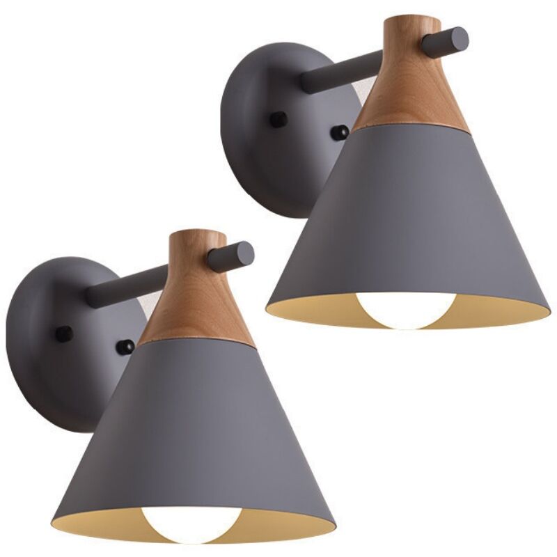 foto del prodotto lampade da parete moderna applique da parete legno metallo lampada a muro creativo 22cm grigio 2 pezzi