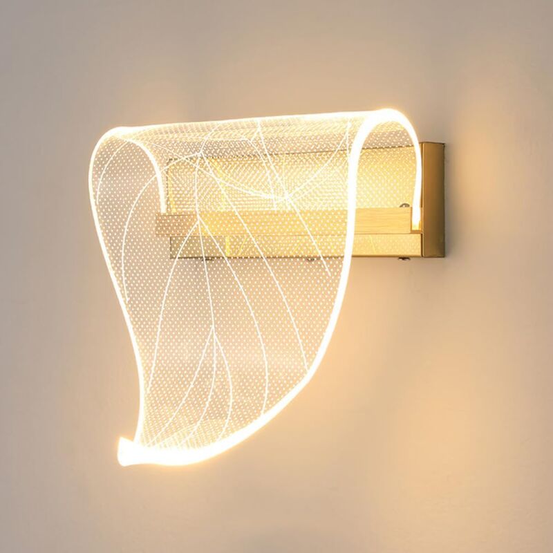 foto del prodotto lampade da parete moderne a foglia curva, lampada da parete a led per interni, lampada da parete in acrilico cablata da 8 w per camera da letto,