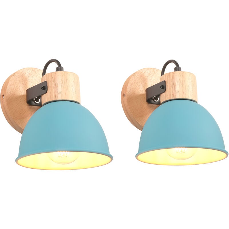 foto del prodotto lampade da parete moderno applique da parete ruotabile lampada a muro metallo legno 2 pezzi blu chiaro
