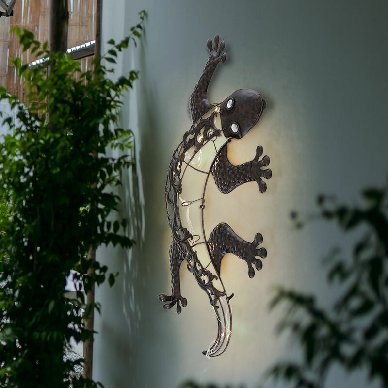 foto del prodotto lampade da parete solari per esterno figura da giardino animale figura di luce solare geco per montaggio a parete, metallo color bronzo, ciascuna 1x