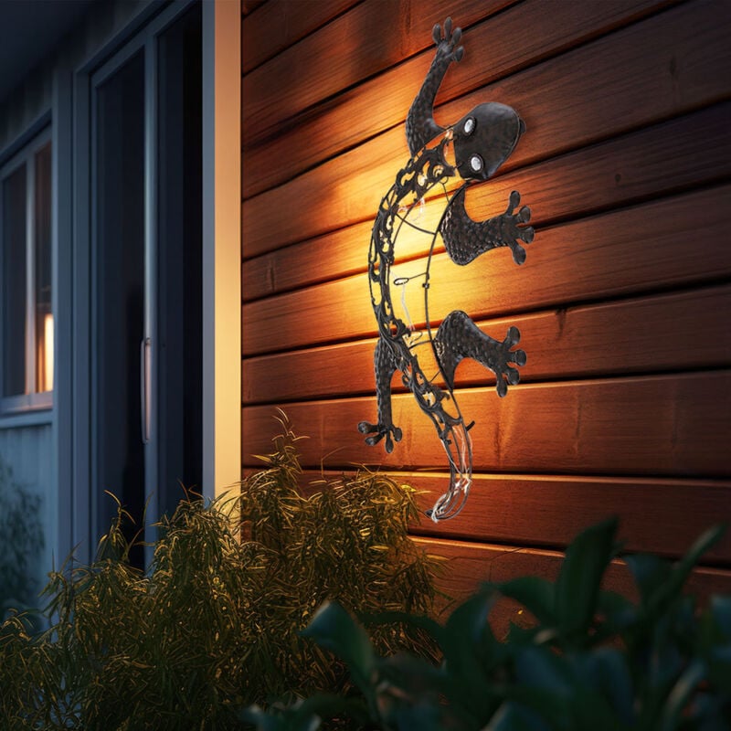 foto del prodotto lampade da parete solari per esterno figura da giardino animale figura di luce solare geco per montaggio a parete, metallo color bronzo, ciascuna 1x