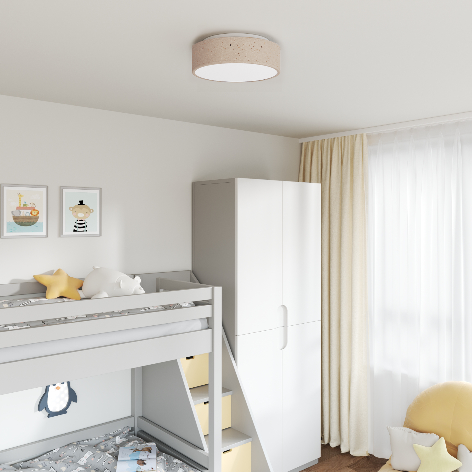 foto del prodotto lampade da soffitto con paralume stellato tortora 38 cm tessuto e27