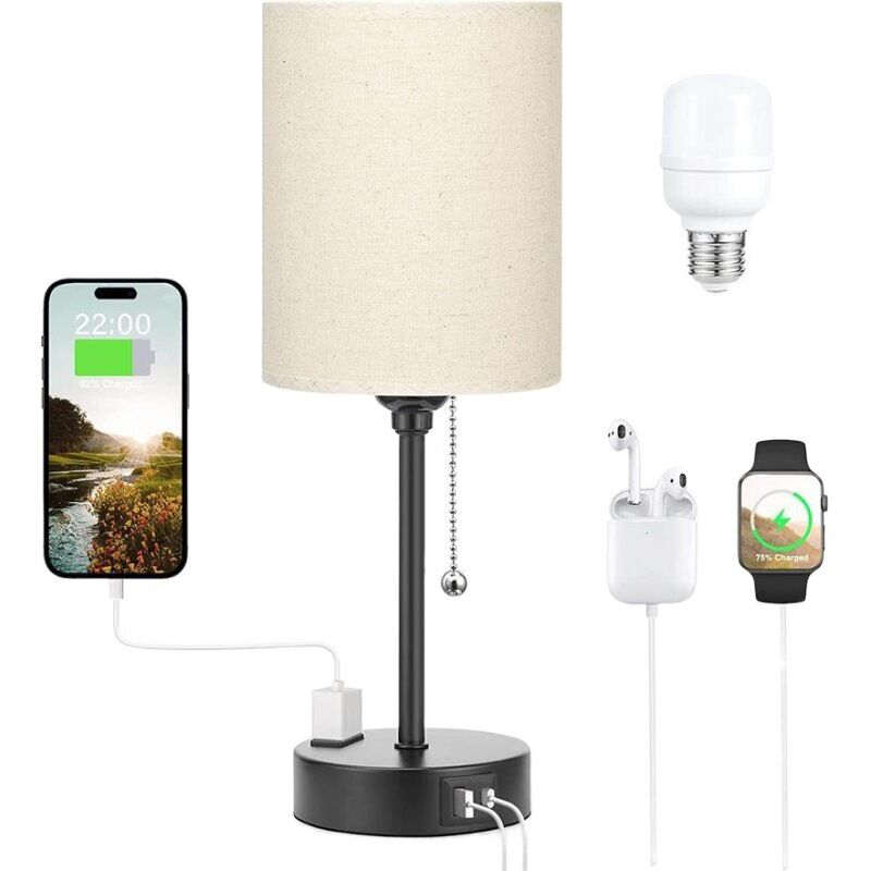 foto del prodotto lampade da tavolo con 3 temperature di colore 2700k, 3500k, 5000k, lampade da comodino con porte usb c e a, lampade a catena per camere da letto con